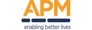 Logo: "APM" in yellow text above "Enabling better lives" in dark blue text, separated by a dashed line