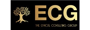 Logo: A gold tree next to 'ECG' in large gold text, above 'THE ETHICAL CONSULTING GROUP' in small gold text all on a black background