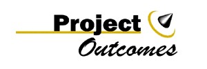 Logo: 'Project Outcomes' in black text, bisected by a yellow line next to a 3d black cone