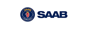 Logo: A crowned red eagle's head surrounded by the text 'SAAB TECHNOLOGIES' in a blue crest, next to 'SAAB' in large blue text