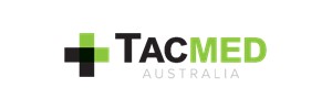 Logo for TacMed Australia. A plus sign in black and lime green. 'TAC' is in black. 'MED' is in lime green.