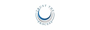 Logo: Trust the Process. A flared circle with the words around it.