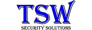 Logo: 'TSW' in large blue text, above 'Security Solutions' in smaller black text