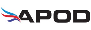 Logo: black text 'APOD' with a tricolour (light blue, red, dark blue) embelishment on the 'A'