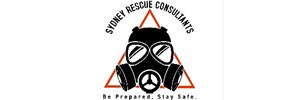 Logo: a black gass mask over a thin red triangle, surrounded by the black text ' SYDNEY RESCUE CONSULTANTS' and 'Be Prepared, Stay Safe'