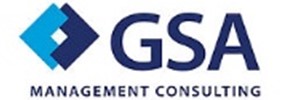 Logo: Two interlocking corners of different shages of blue, forming a diamond shape, next to large blue text 'GSA' all above small blue text 'MANAGEMENT CONSULTING'