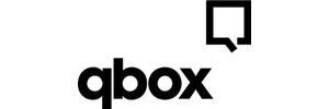 Logo: clean black text 'qbox' below a square speach bubble