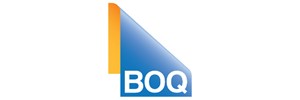 BOQ text in white with blue and yellow folded page image behind 