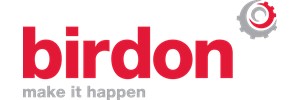 birdon text in red with make it happen text in grey all with white background, red and grey cog in top right corner 