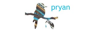 pryan text in blue with white background and kookaburra on a branch with multi coloured background 