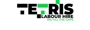 Tetris labour hire in black text with We fill the gaps in green below 