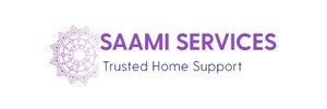 SAAMI SERVICES bold purple text. Mandala in purple to the left. Trusted Home Support text below in small purple font