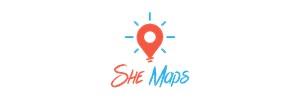 Red cartoon light bulb with She Maps below in red and blue writing