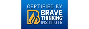 Certified by Brave Thinking Institute text with letter B with yellow flames to the left 