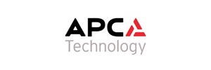 APC in black bold. Red three piece triangle to the right. Technology in grey text below 