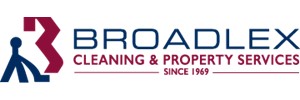 Broadlex cleaning & property services since 1969 text in blue and red. Image of red B to the left 