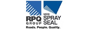 RPQ Group NSW Spray Seal text in black with 2 blue tiles above 