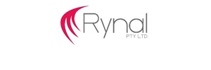 Rynal PTY LTD in grey text. Red swirl to the left 