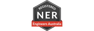 Registered NER Engineers Australia text on grey and red shield 