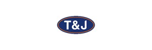 Blue oval with white letter T & J 