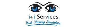 i & i services, your cleaning specialists text in black and blue. Image of 2 eyes above text. 