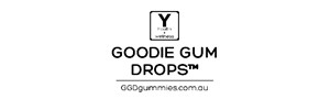 Y in black with square surrounding. Goodie Gum Drops text in bold black with white background 