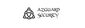 Azguard Security in black letters. Logo to the left 