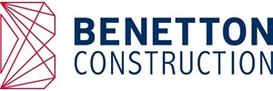 Benneton Construction in blue bold text. Image of red letter B to the left 