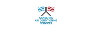 Canberra Air Conditioning Services in blue text. Blue and red mirrored flags above 