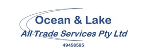 Ocean and Lake All Trade Services Pty Ltd in blue text with phone number below 