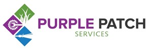 Purple Patch in purple and black text. Services below in green text. Green blue and purple tiles to the left