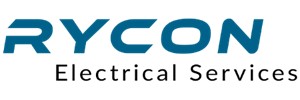 RYCON in large blue text. Electrical services in small black text below 