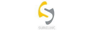 Surelinc text in grey with yellow and grey letter S above 