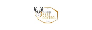 Veterans pest control text. Image of weapon scope and deer head to the left