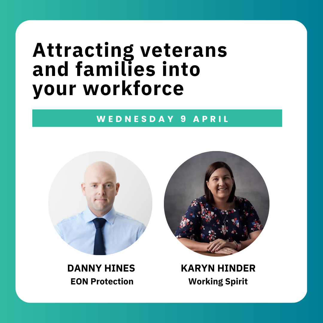 Title: Attracting veterans and families into your workplace with images of two smiling professionals: Danny Hines and Karyn Hinder